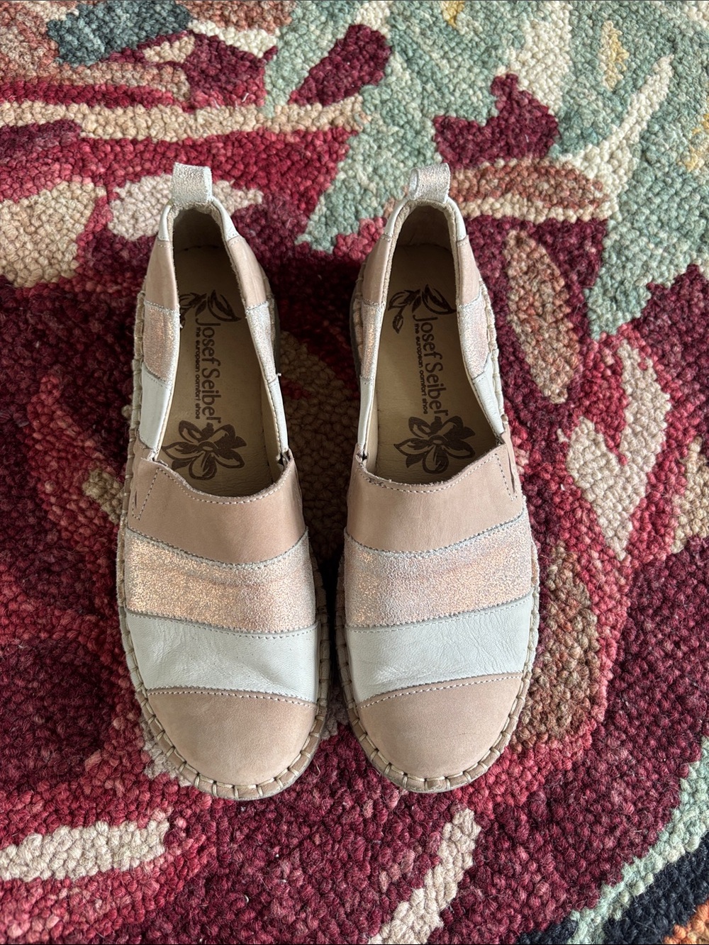 Josef Seibel Blush Pink and Cream Slip-On Espadrilles New without tags *